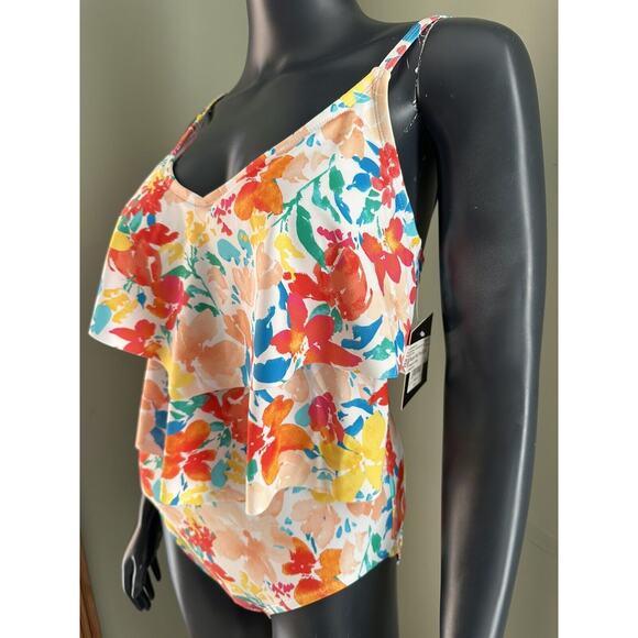 Ellen Tracy One Piece Swimsuit Sz 6 Floral Ruffled NWT MSRP $98 - Picture 3 of 5
